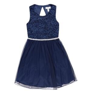 Speechless Lace to Tulle Jeweled Waist Blue/Silver Dress Girls Size 10 NWT